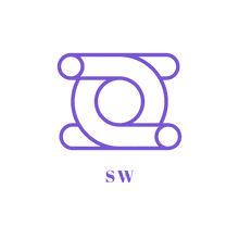 a purple and white logo with the word sw underneath it