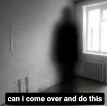 a shadow of a person in a room with the words " can i come over and do this " below it