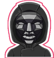 a cartoon drawing of a man wearing a black mask and a hood