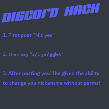 a screenshot of a discord hack that says first post " nic yes "