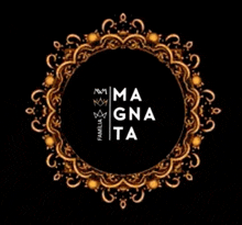 a black and gold circle with the words ma gna ta