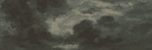 a painting of a dark cloudy sky with a few white clouds