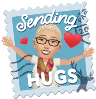 a postage stamp that says sending hugs with a woman on it