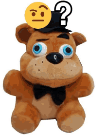 a stuffed teddy bear with a question mark on his head