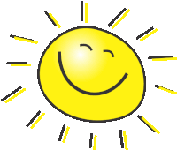 a cartoon drawing of a smiling sun with yellow rays