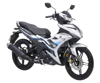 a white and black yamaha motorcycle with a black exhaust pipe