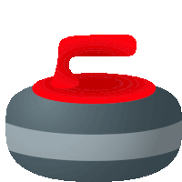 a curling stone with a red handle on top