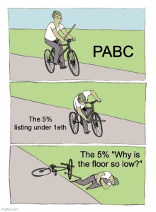 a cartoon of a man riding a bike with the words pabc on the top