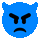 a blue devil emoji with a sad face and horns .