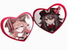 two heart shaped mirrors with anime characters in them .