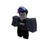 a roblox character with a vest that says admin