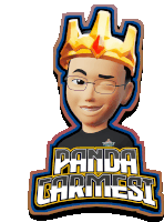 a panda carmesi logo with a man wearing a crown and glasses