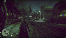 a screenshot of a video game shows a man holding a rifle