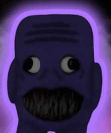 a cartoon drawing of a purple monster with a large mouth