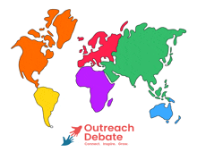 a map of the world with the words outreach debate