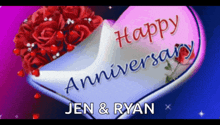 a heart with the words happy anniversary jen and ryan on it