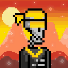 a pixel art of a skeleton holding a cup