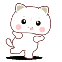 a cartoon drawing of a white cat with its tongue sticking out