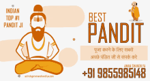 a poster that says best pandit with a man sitting in a lotus position