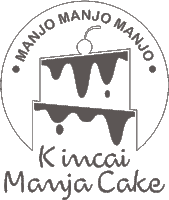 a logo for manjo manjo manjo kincai manja cake with a cherry on top