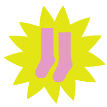 a pair of pink socks on a yellow starburst