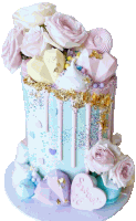 a sweet 16 cake with flowers and hearts