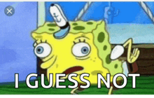 a cartoon of spongebob with the words " i guess not " below him