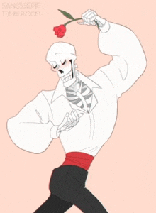 a drawing of a skeleton holding a rose in his hand .