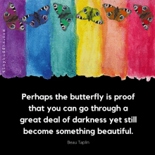 a rainbow of butterflies with a quote from beau tapin