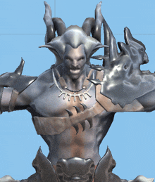 a 3d rendering of a demon with horns and a necklace