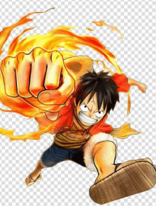 a drawing of luffy from one piece with a fist full of fire