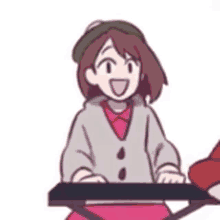 a cartoon of a girl sitting at a piano keyboard .