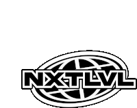 a black and white logo for nxtlvl with a globe in the center .