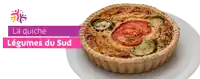 a quiche on a white plate with the words la quiche legumes du sud