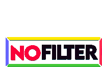 a colorful logo that says no filter in black letters