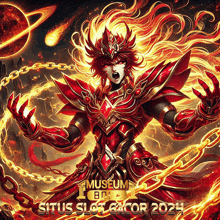 a poster for situs slot gacor shows a warrior in red armor