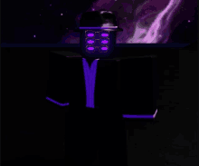 a cartoon character with a purple hat and glasses is standing in the dark