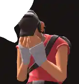 a person wearing headphones and a red shirt is covering their face with their hands