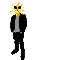 a cartoon drawing of a man with a sun on his head