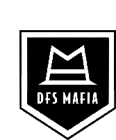 a black and white logo for dfs mafia with a shield and a hat .