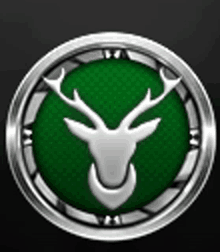 a deer head with antlers in a green circle .