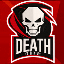 a logo for death zone with a skull on a red background