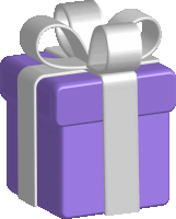 a purple gift box with a silver bow on it