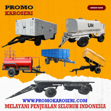 several trailers are displayed on a yellow background with the website promokaroseri.com at the bottom