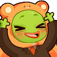 a cartoon of a green frog wearing a bear hat