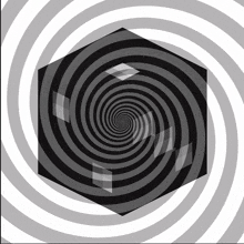 an optical illusion of a black and white spiral with a square in the middle