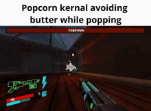 a screenshot of a video game that says popcorn kernal avoiding butter while popping ferryman