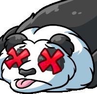 a cartoon drawing of a dead panda with red crosses on its eyes