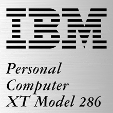 ibm personal computer xt model 286 logo on a gray background