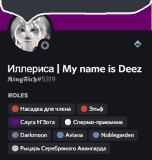 a screenshot of a person 's profile which says ' my name is deez '